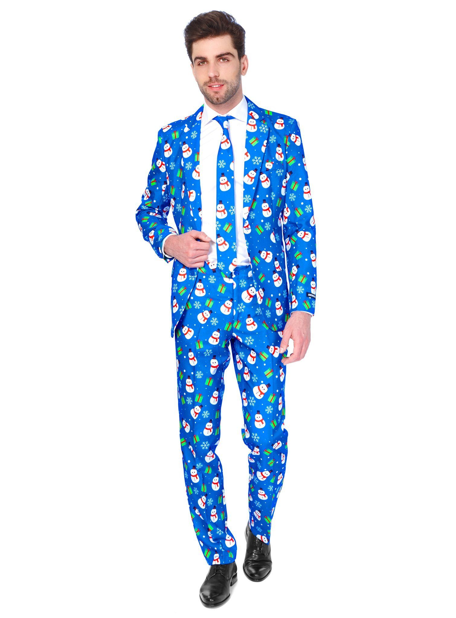 SuitMeister Partyanzug SuitMeister Blue Snowman Kostüm Anzug - Karneval, Für festliche Typen: cooler Anzug für die Weihnachtsfeier
