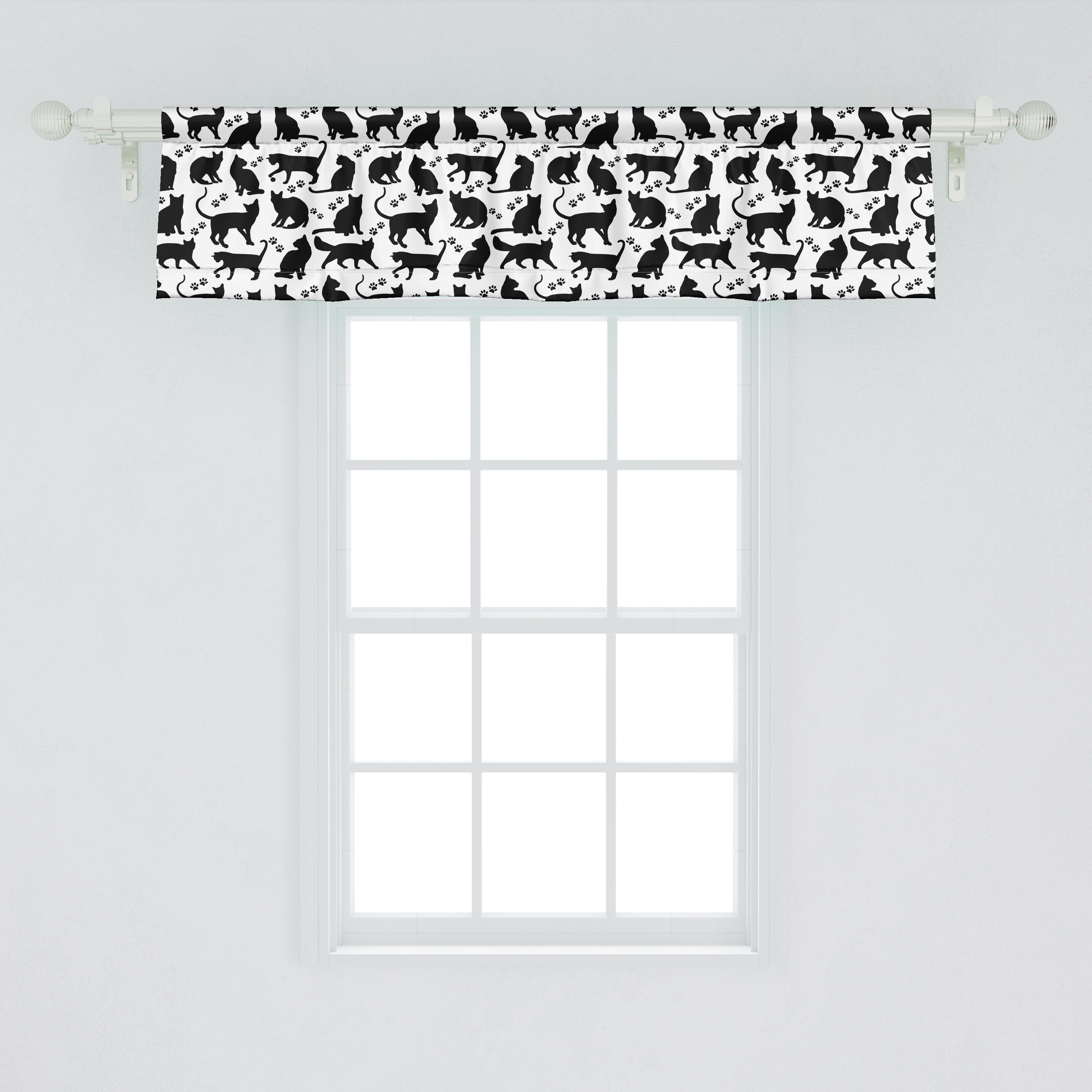 Scheibengardine Vorhang Volant Katze mit Dekor Microfaser, Stangentasche, Silhouetten Schlafzimmer für Freundlich Schwarze Küche Abakuhaus