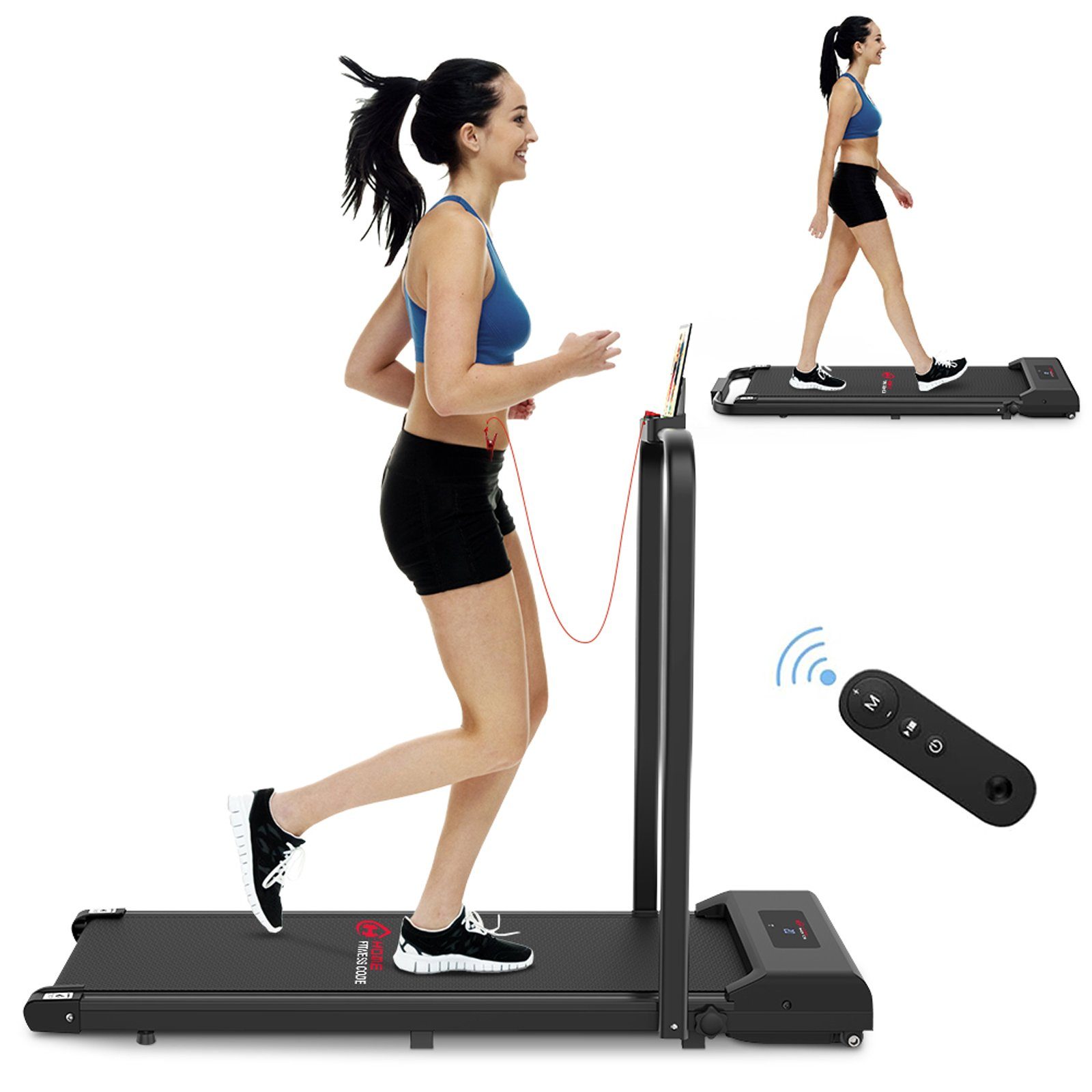 Sinaopus Laufband Faltbares Laufband,für Fitnessgerät klappbar LB01, LED leise, schwarz Treadmill 2-in-1 mit 1-10KM/H Display, zuhause