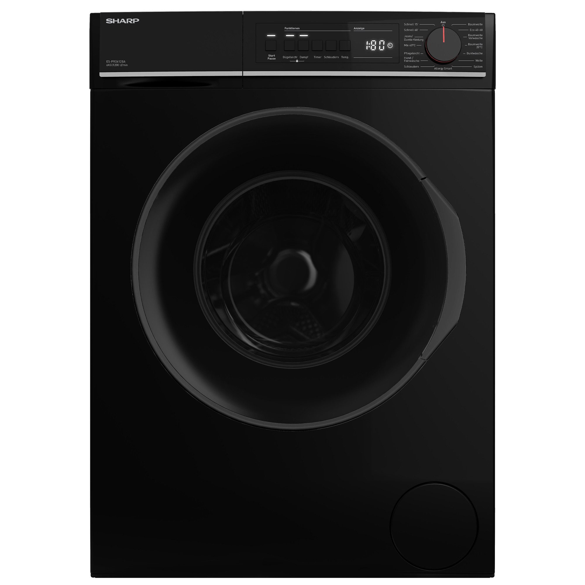 Sharp Waschmaschine ES-PRO612BA-DE, 6 kg, 1200 U/min, AllergySmart, AquaStop, Dampf, EcoLogic