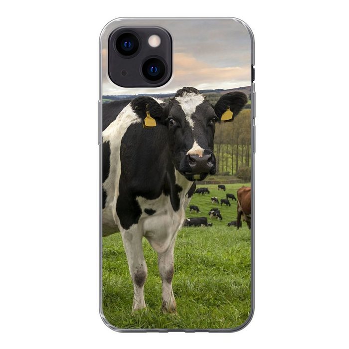 MuchoWow Handyhülle Kuh - Berg - Gras - Tiere Handyhülle Apple iPhone 13 Mini Smartphone-Bumper Print Handy
