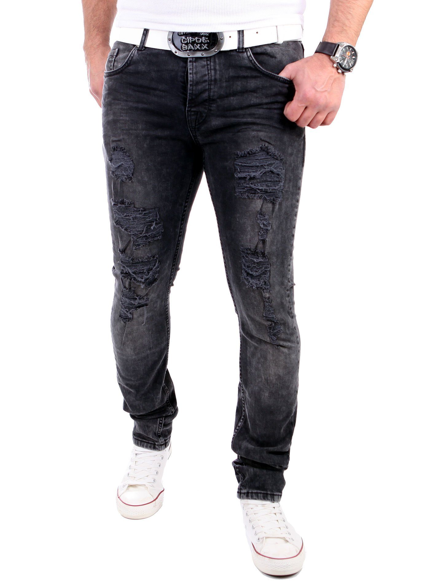 Heavy Destroyed Destroyed-Jeans VSCT Look Fit Jeans Destroyed Rock VSCT Keno Herren Slim Jeans Männer-Hose