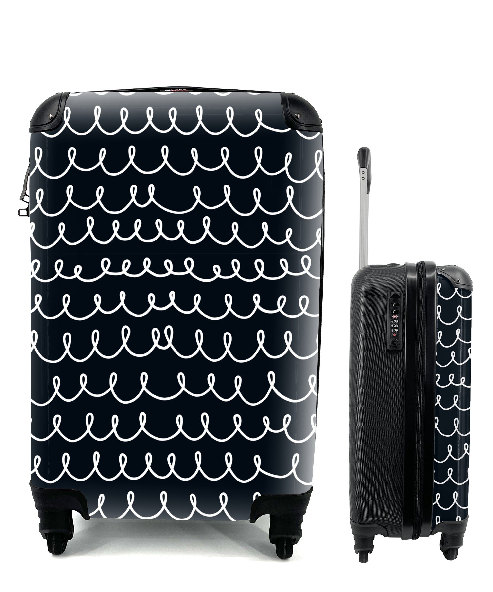 MuchoWow Handgepäckkoffer Muster - Schleife - Schwarz - Weiß, 4 Rollen, Reisetasche mit rollen, Handgepäck für Ferien, Trolley, Reisekoffer