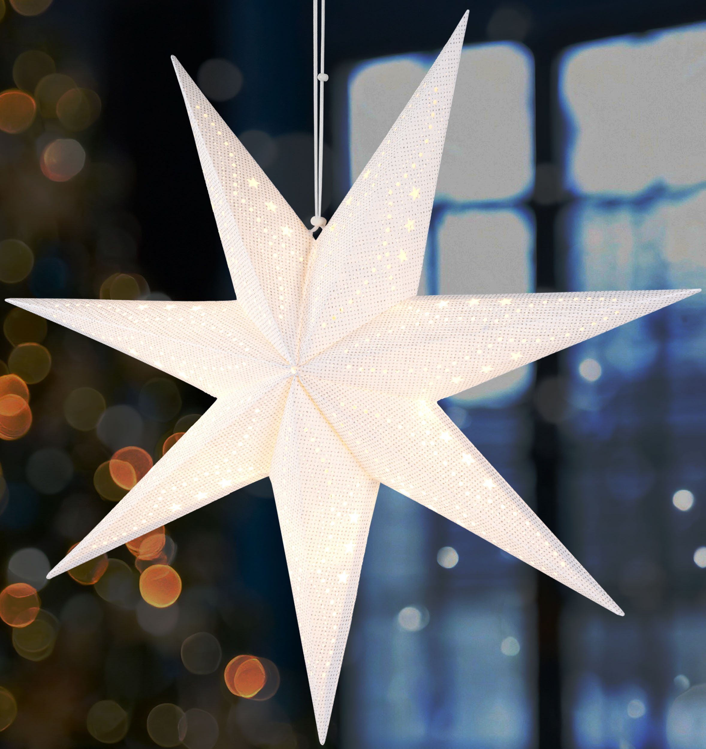BRUBAKER Dekostern 3D Weihnachtsstern zum Aufhängen - Fenster Papierstern mit E14 Fassung, 1 St., 60 cm Deko Adventsstern - Weihnachten Leuchtstern mit 3,5 m Kabel Weiß