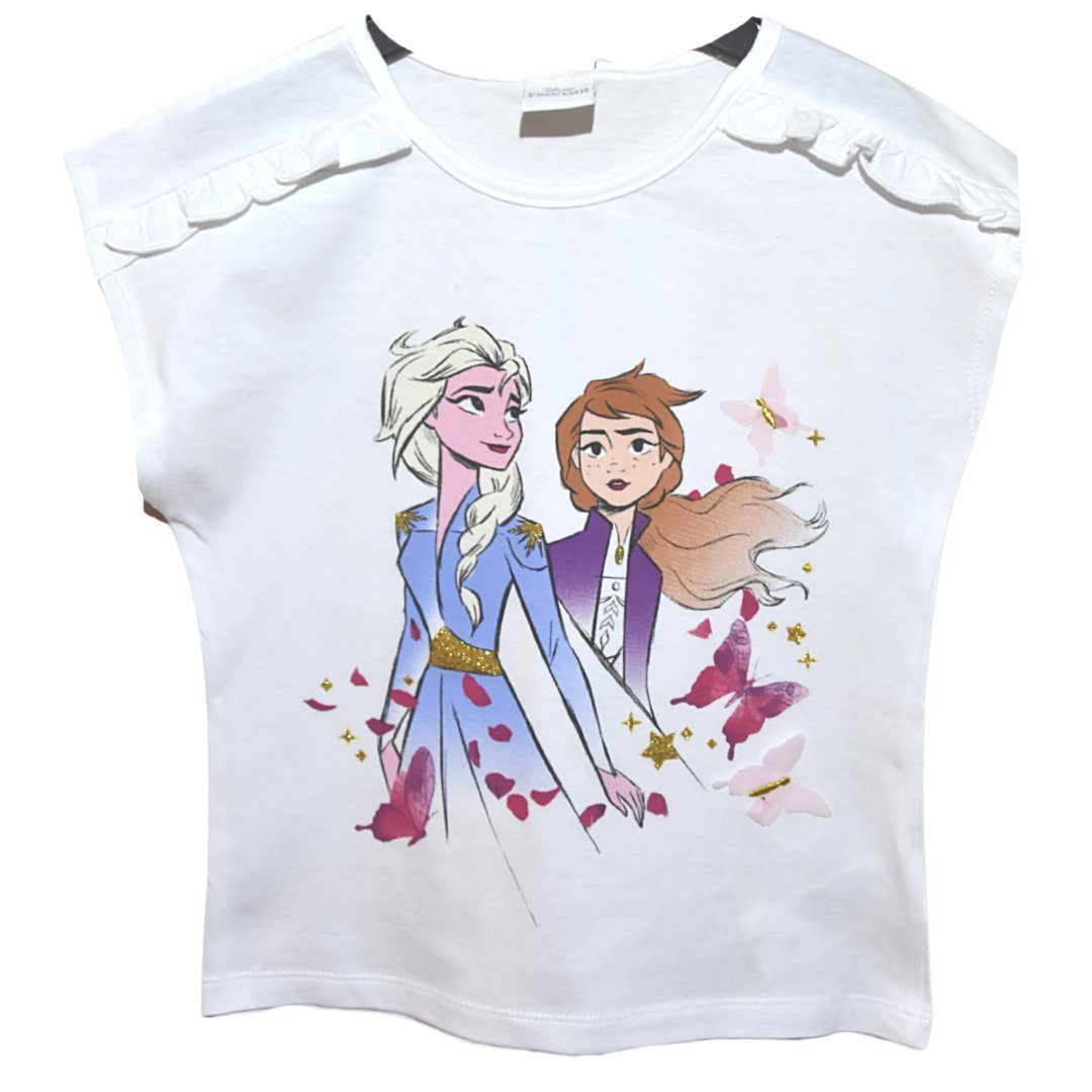 Disney Frozen T-Shirt Elsa & Mädchen Kurzarmshirt Anna Weiß Rüschendetails mit