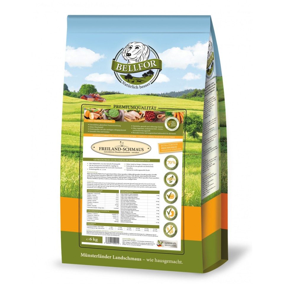 Bellfor Bellfor Trockenfutter für Hunde mit Huhn - Freiland-Schmaus - 6,0 kg, für: Hunde