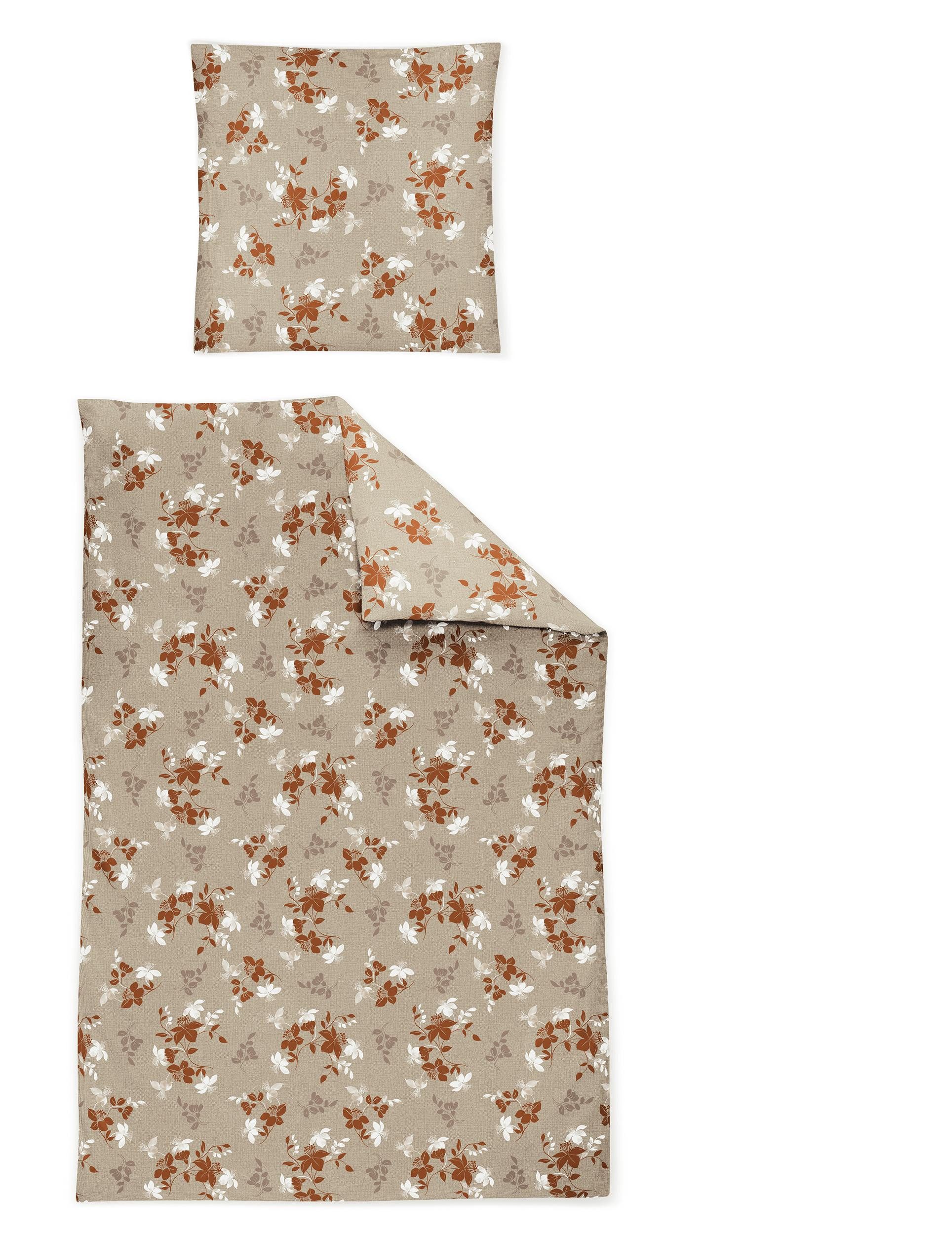 Irisette Bettwäsche Irisette Edelflanell Bettwäsche Alpaka 155x220 Blumen terra beige, Flanell, 2 teilig, für den Winter