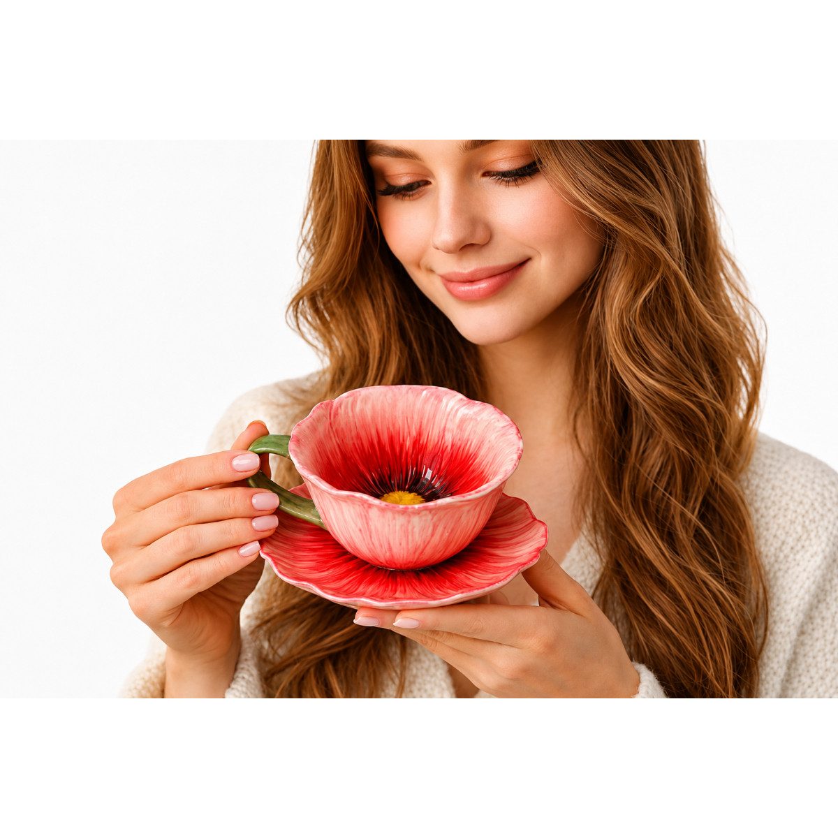 R2 Invest Tasse Kaffeetasse mit Untertasse Elegante Tassen mit floralem Design, 2-tlg.
