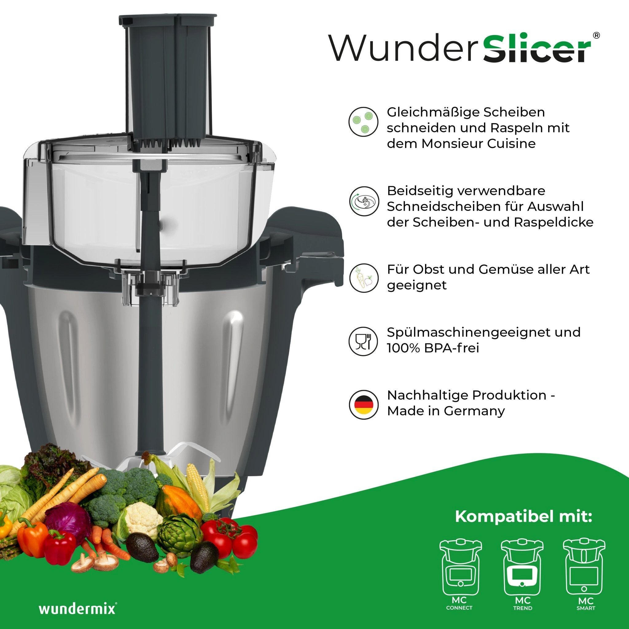 Wundermix Schneideaufsatz WunderSlicer® für Monsieur Cuisine, Zubehör für MC Connect, MC Trend, MC Smart, Gemüseschneider - MADE IN GERMANY