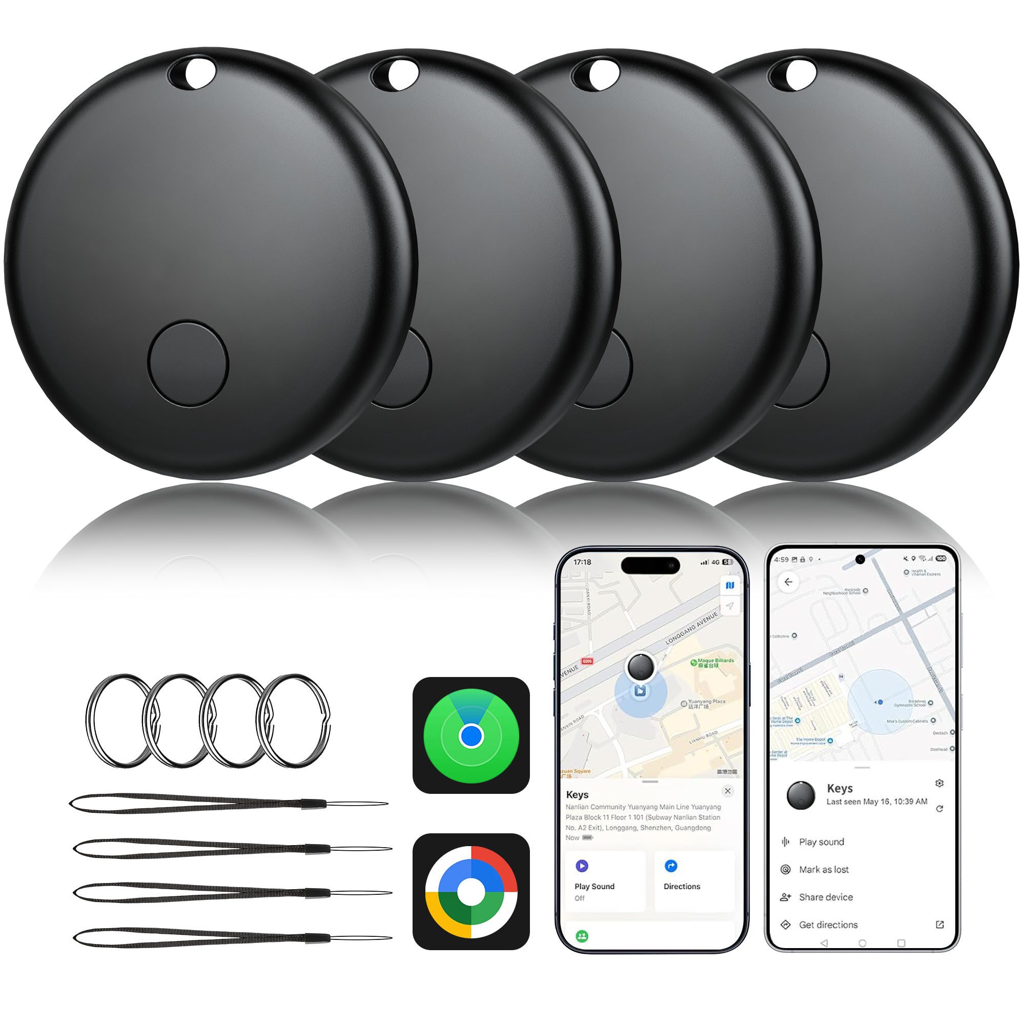 pedete GPS-Tracker für Android & iOS-4 St AirTag SmartTag schlüsselfinder Bluetooth-Tracker (Tracker Tags Key Finder Smarttag schlüsselfinder Luggage, Suitcase)