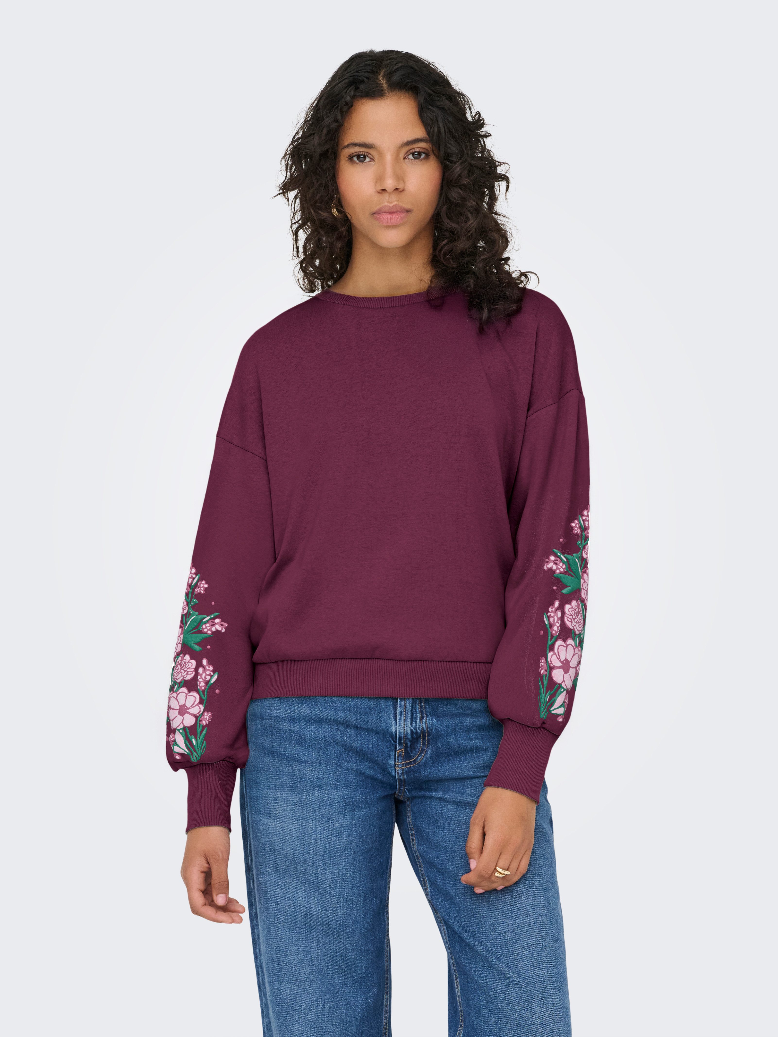 ONLY Sweatshirt ONLBROOKE L/S O-NECK FLOWER SWT Baumwollmischung, regular fit