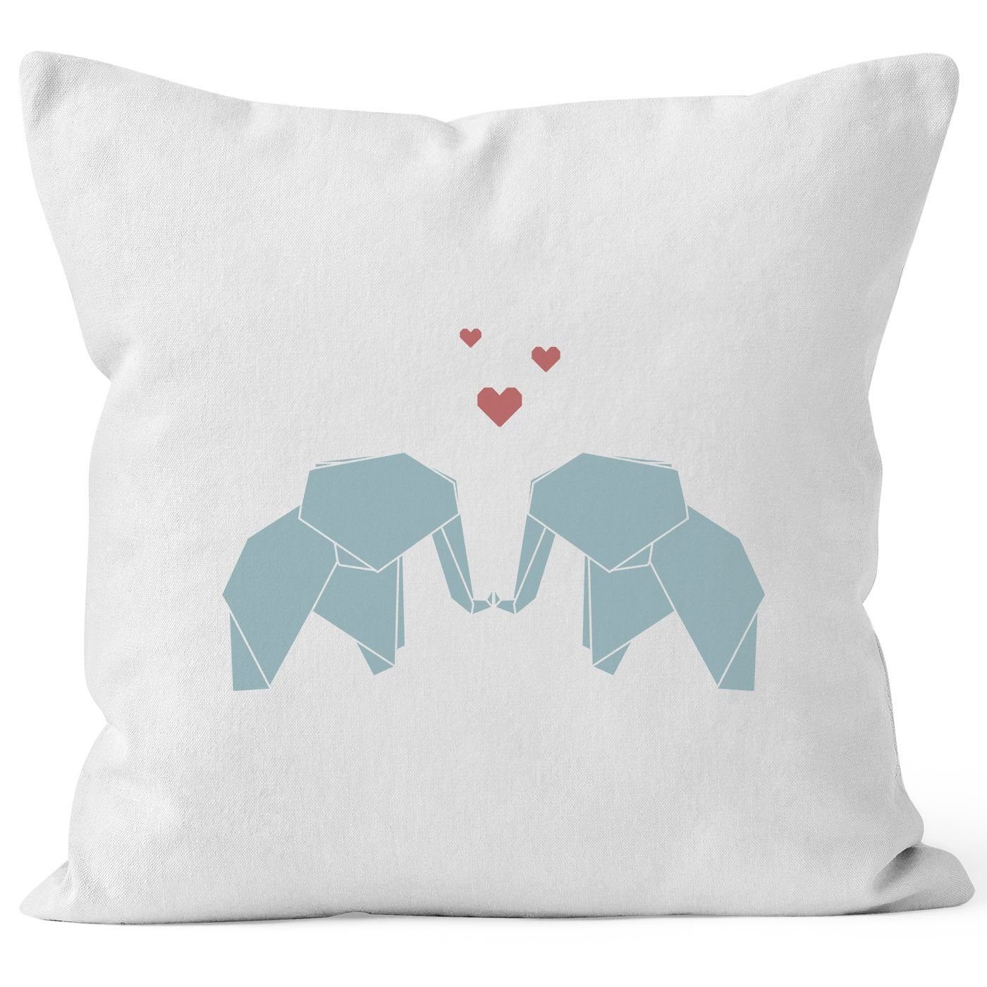 MoonWorks® Deko-Kissen Paar Elefanten Kissenbezug weiß verliebt Dekokissen Baumwolle Kissen-Hülle Pärchen Liebe MoonWorks Origami