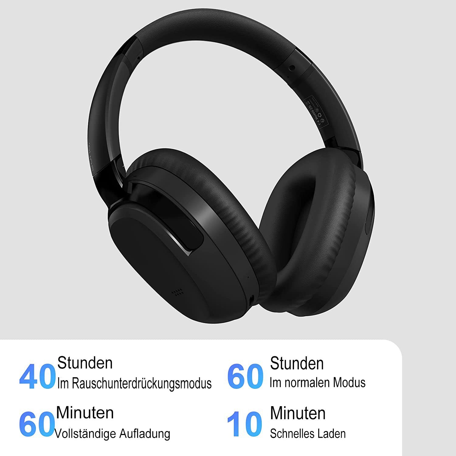 Over-Ear-Kopfhörer für Ideal Weiche Over-Ear-Kopfhörer,Over-Ear Reisen) Bluetooth Kopfhörer Akku, Geräuschunterdrückung, kabellose Kopfhörer, Homeoffice, Ohrpolster, (Noise-Cancelling-Bluetooth-Kopfhörer,Hi-Res Audio, Mutoy Multi-Modus 40h