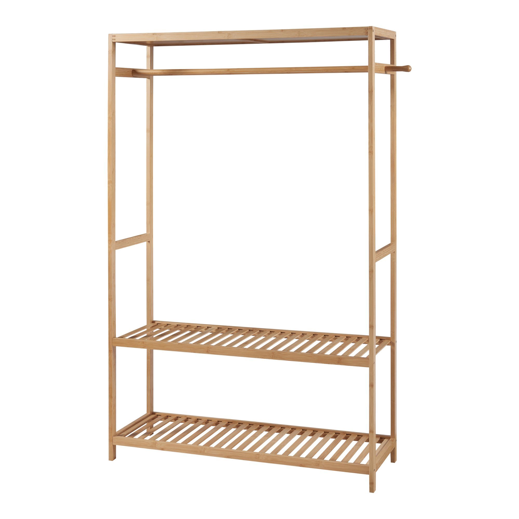 en.casa Garderobenständer, »Herøy« Bambus mit einer Stange und 2 Ablagen 165x100x35cm Natur von en.casa