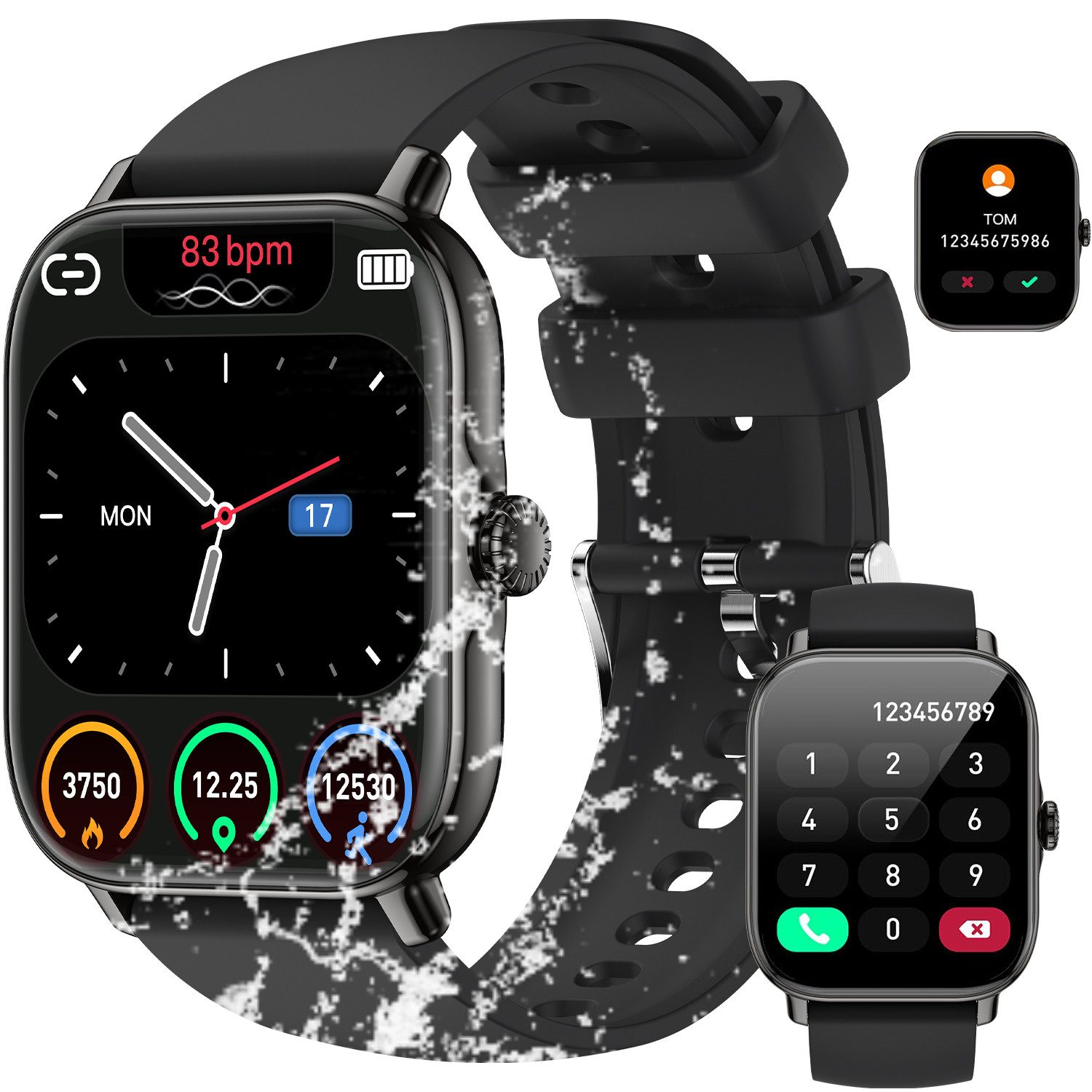 Fitness Tracker uhr mit Anruffunktion Gesundheits-Smartwatch schwarz Smartwatch