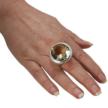 SKIELKA DESIGNSCHMUCK Silberring Citrin Ring "Round" 26 mm (Sterling Silber 925) (1-tlg), hochwertige Goldschmiedearbeit aus Deutschland