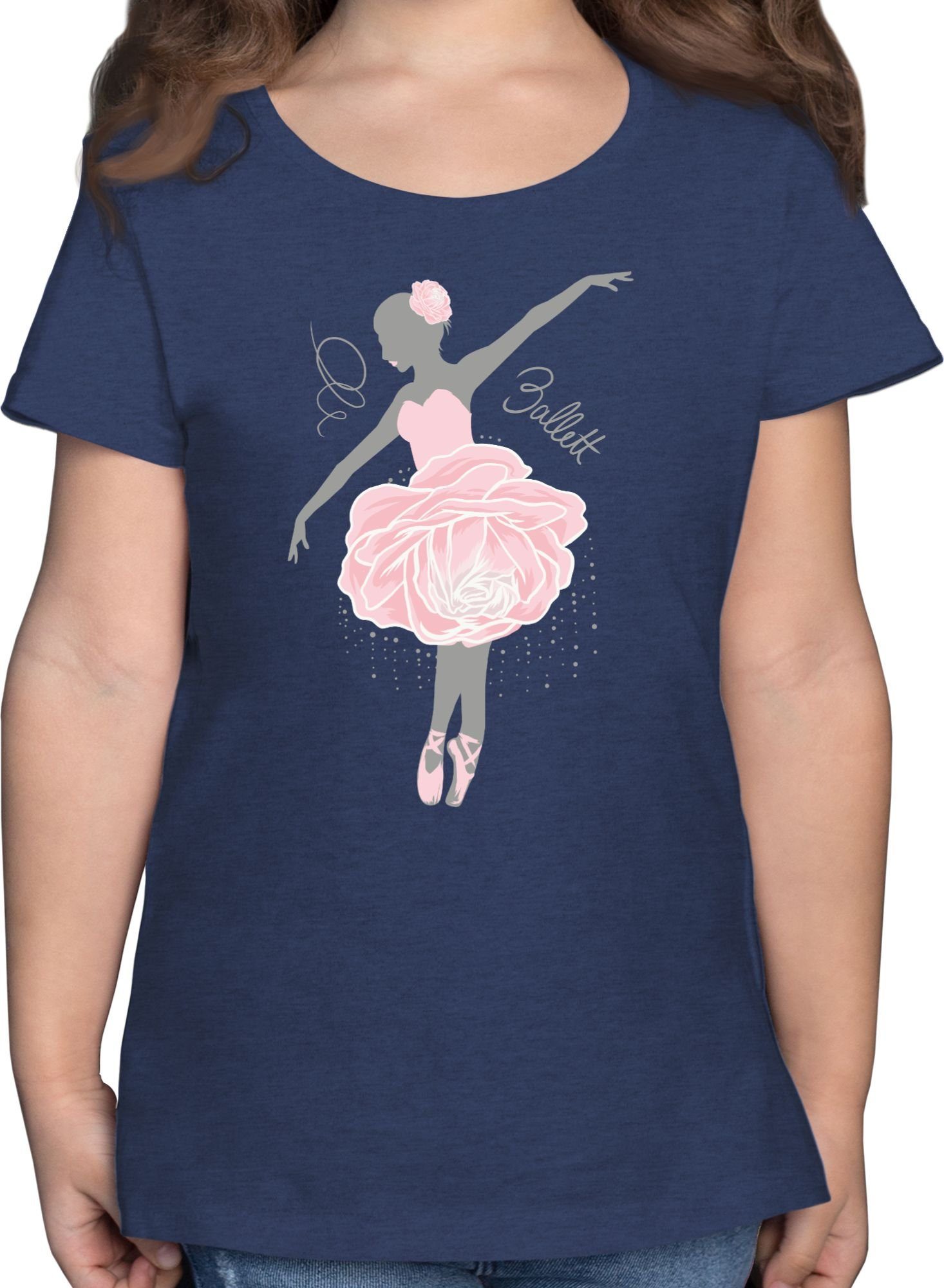 - T-Shirt Sport Kleidung Dunkelblau Shirtracer Ballerina Meliert 2 Kinder grau/rosa