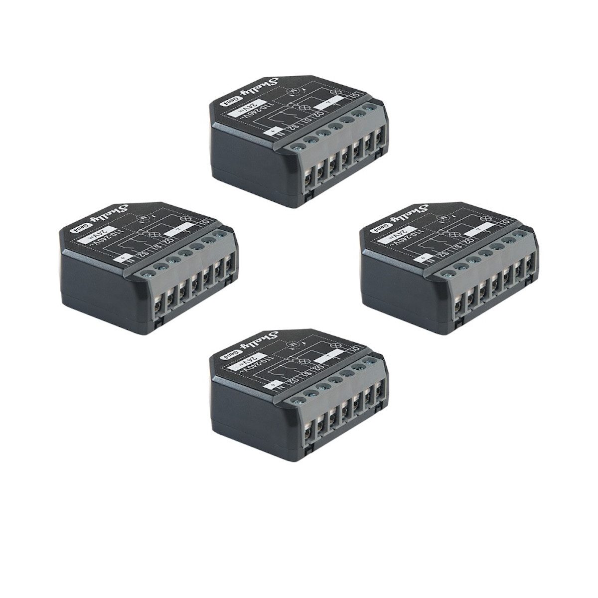 Shelly Solarmodul Shelly 2PM Gen4 - 2-Kanal-Smart-Relays, 4er Pack, 3680 W, (Packung, 4-St., Umfangreiches Zubehör enthalten), 0% Mwst. gem. §12, Abs. 3 UstG für Privatanwender