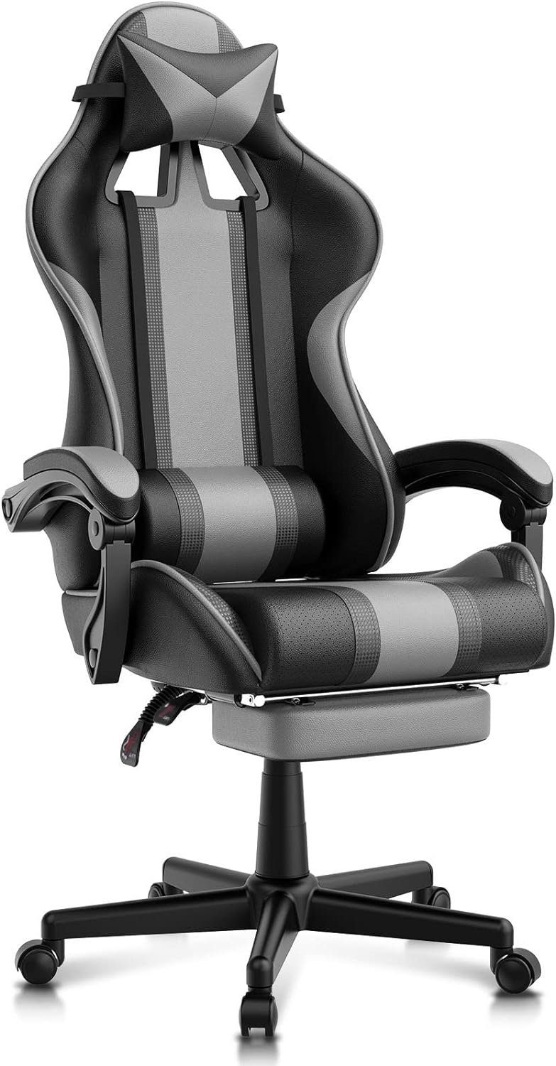 Chair Gaming und mit Gaming Lendenkissen Fußstütze Ferghana PC Chair, Stuhl Kopfstütze Racing