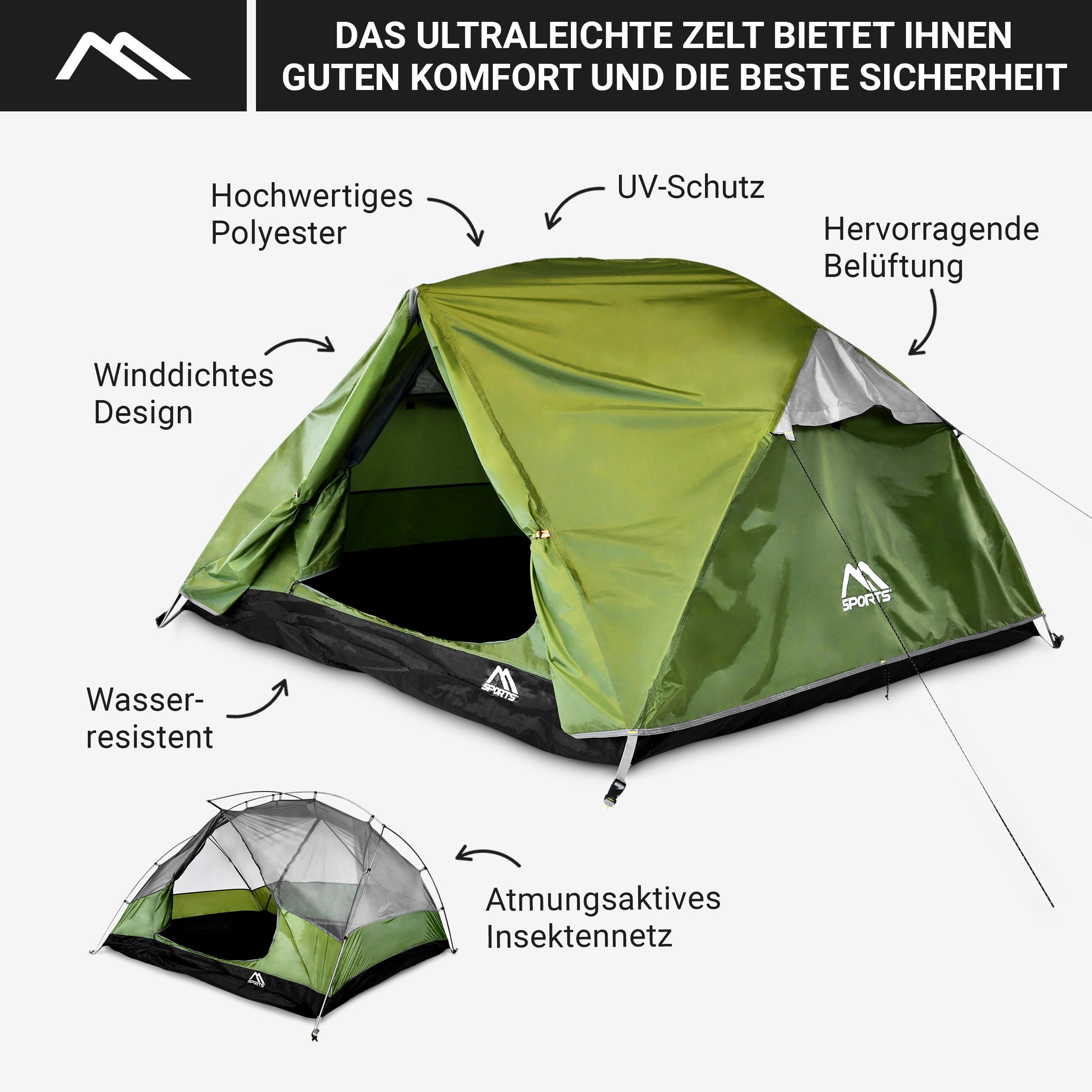 MSports® Igluzelt »Campingzelt Ultraleicht Zelt für 3 Personen Würfelzelt  Wasserdicht Winddicht Kuppelzelt Zelt«