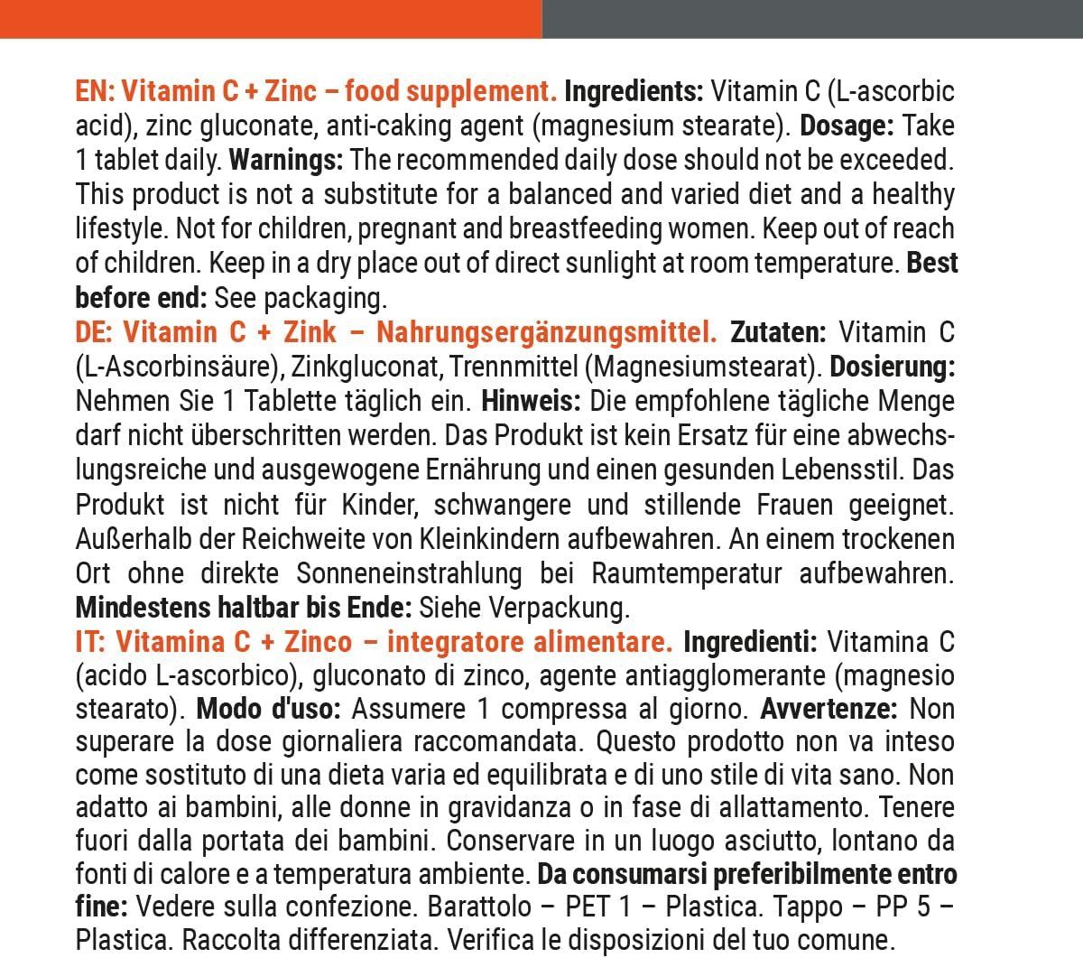 GymBeam Vitamin C + Zink Tabletten / Kapseln, 120 St., 77,4 g