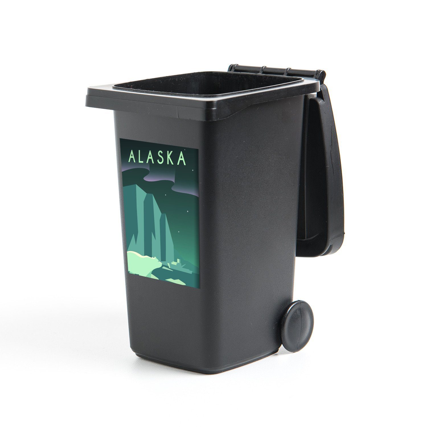 des Sticker, St), Nordlichts in Alaska MuchoWow Wandsticker (1 Mülltonne, Container, Illustration Mülleimer-aufkleber, Abfalbehälter