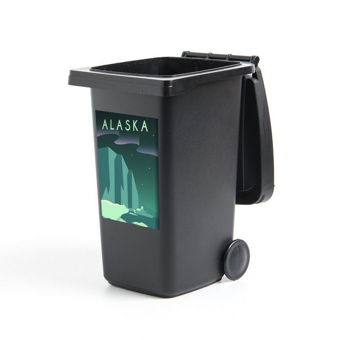 MuchoWow Wandsticker Illustration des Nordlichts in Alaska (1 St) Mülleimer-aufkleber Mülltonne Sticker Container Abfalbehälter
