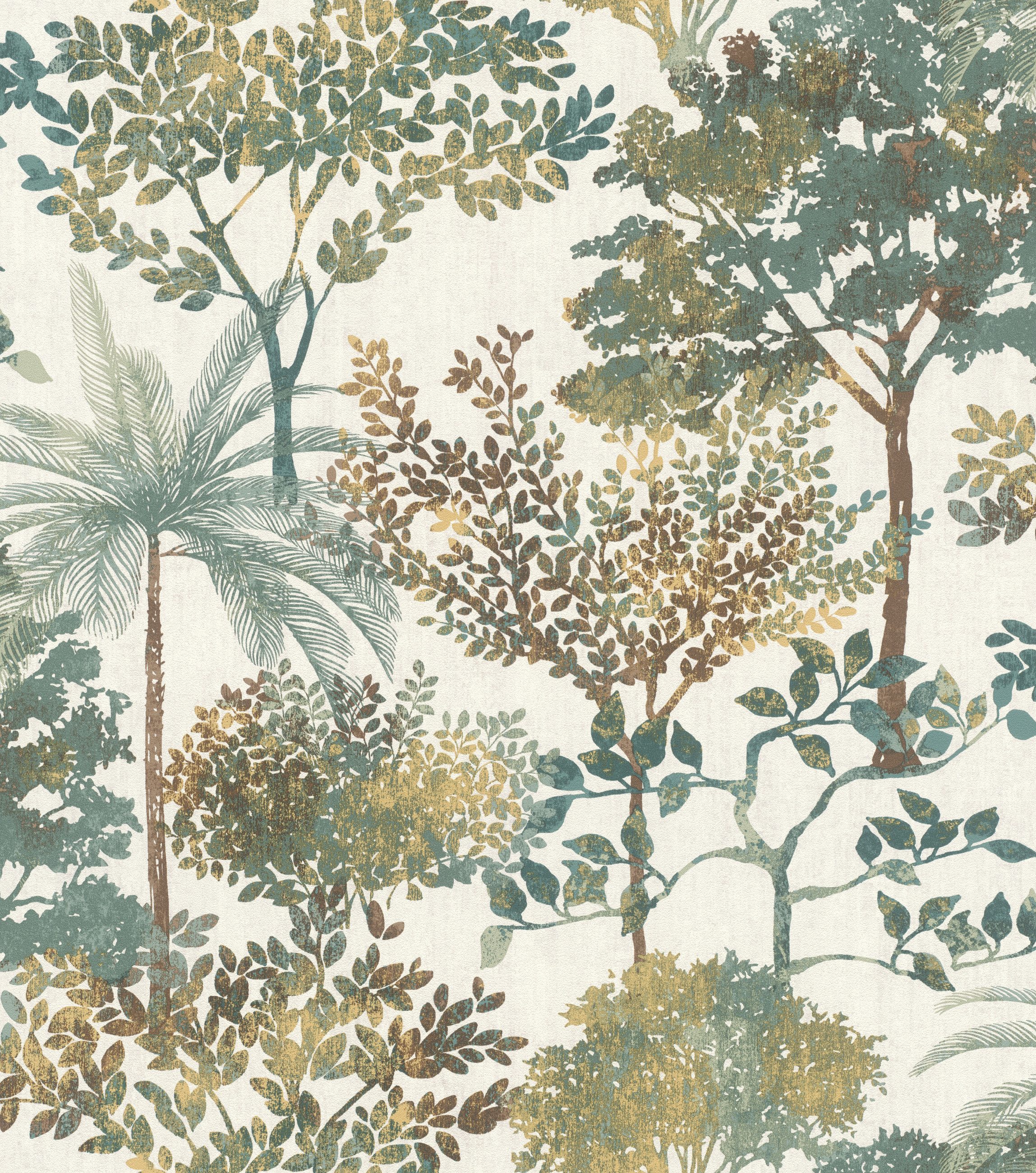 Rasch Vliestapete Bäume, Blätter & Wald - Vinyltapete Grün, floral, bedruckt, grafisch, (1 Rolle, 1 St., 10,05 m x 0,53 m), Lichtbeständige Farben - Feucht abwischbar - Restlost abziehbar