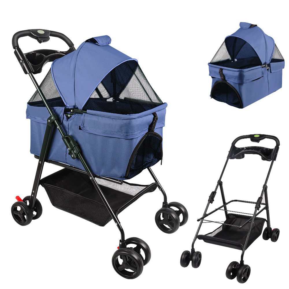 JEOBEST Hundebuggy 2 in1 Hundewagen Hundebox Transporttasche, (1-tlg), Haustierbuggy, Faltbar, Sicherheitsgurt, Aufbewahrungskorb