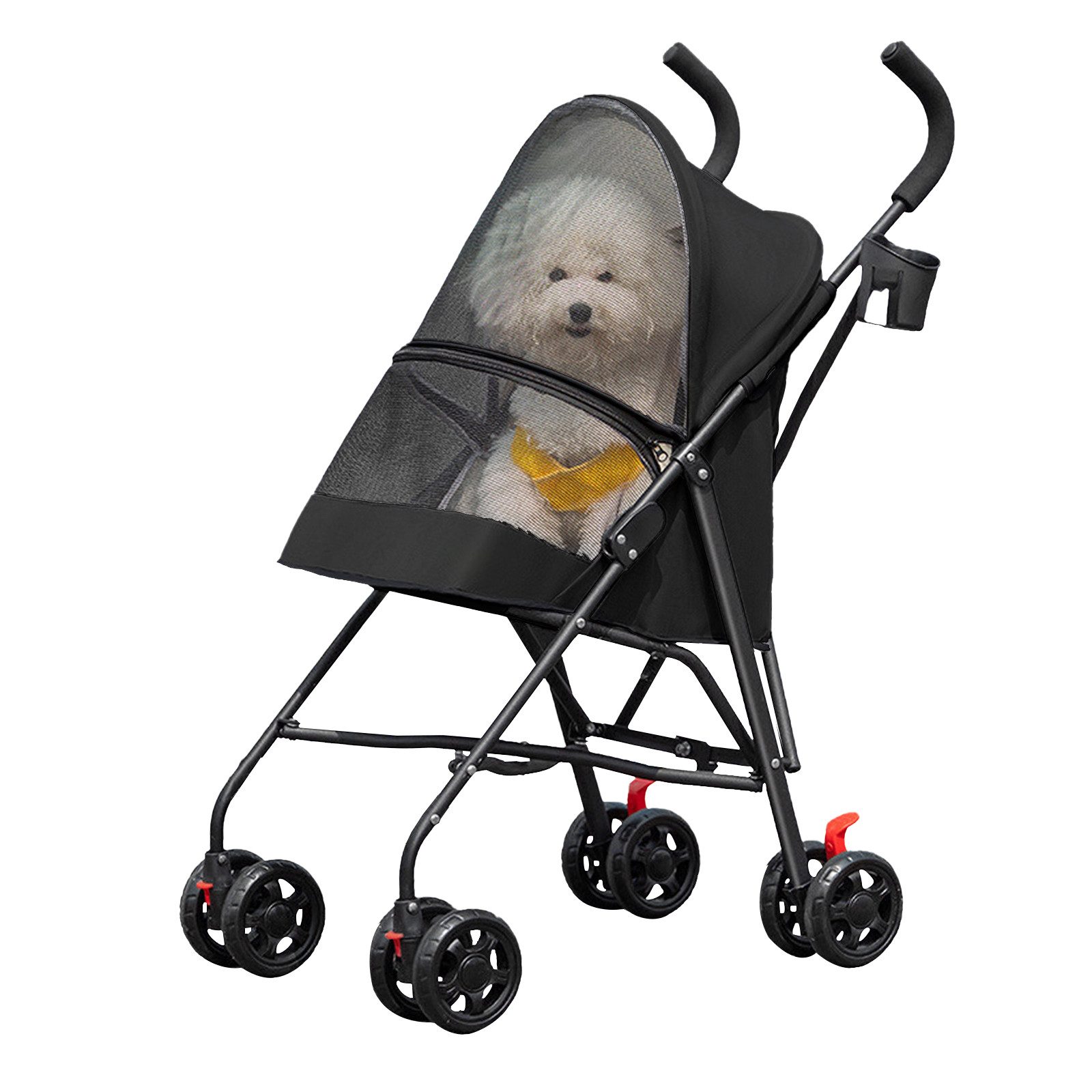 JEOBEST Hundebuggy Pets, Faltbarer Hundewagen, Katzenbuggy für kleine Hunde Katzen, Moskitonetz, Becherhalter