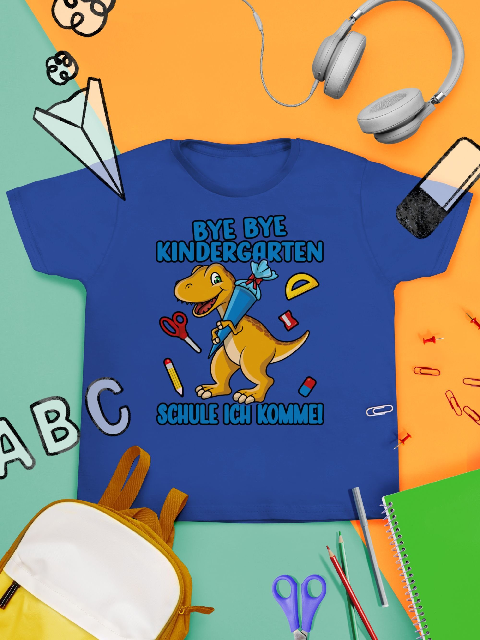 Shirtracer T-Shirt Bye Bye Kindergarten - Schule ich komme! Mit Dino und Schultüte Einschulung Junge Schulanfang Geschenke