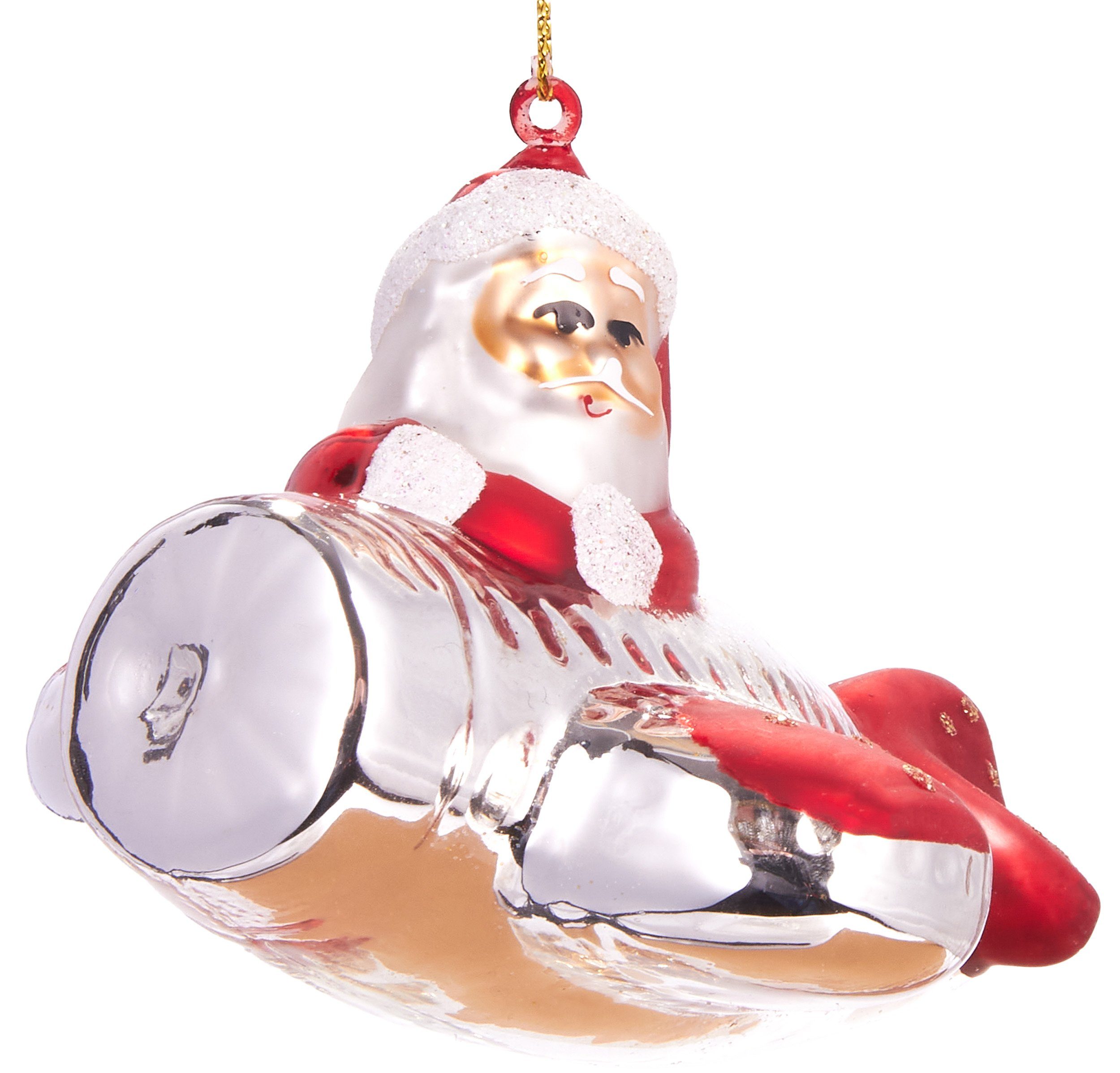 BRUBAKER Christbaumschmuck Weihnachtsmannpilot Santa - fliegender cm im handbemalt Flugzeug, Glas, aus Weihnachtskugel Mundgeblasene 12
