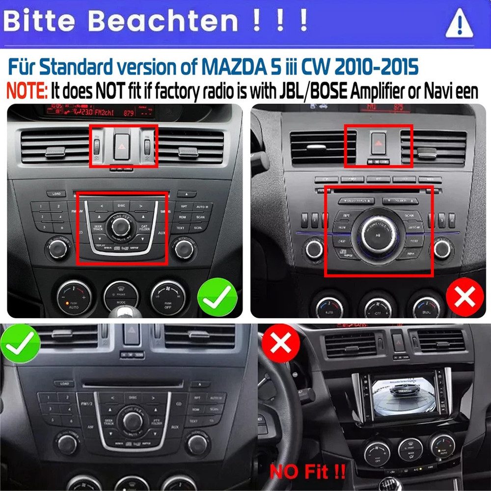 ESSGOO 9" Für Mazda 5 2010-2015 Android 14 Autoradio GPS Bluetooth WIFI Autoradio (Digitalradio (DAB), RDS, FM, AM, Apple Carplay Android Auto SWC EQ BT SWC)