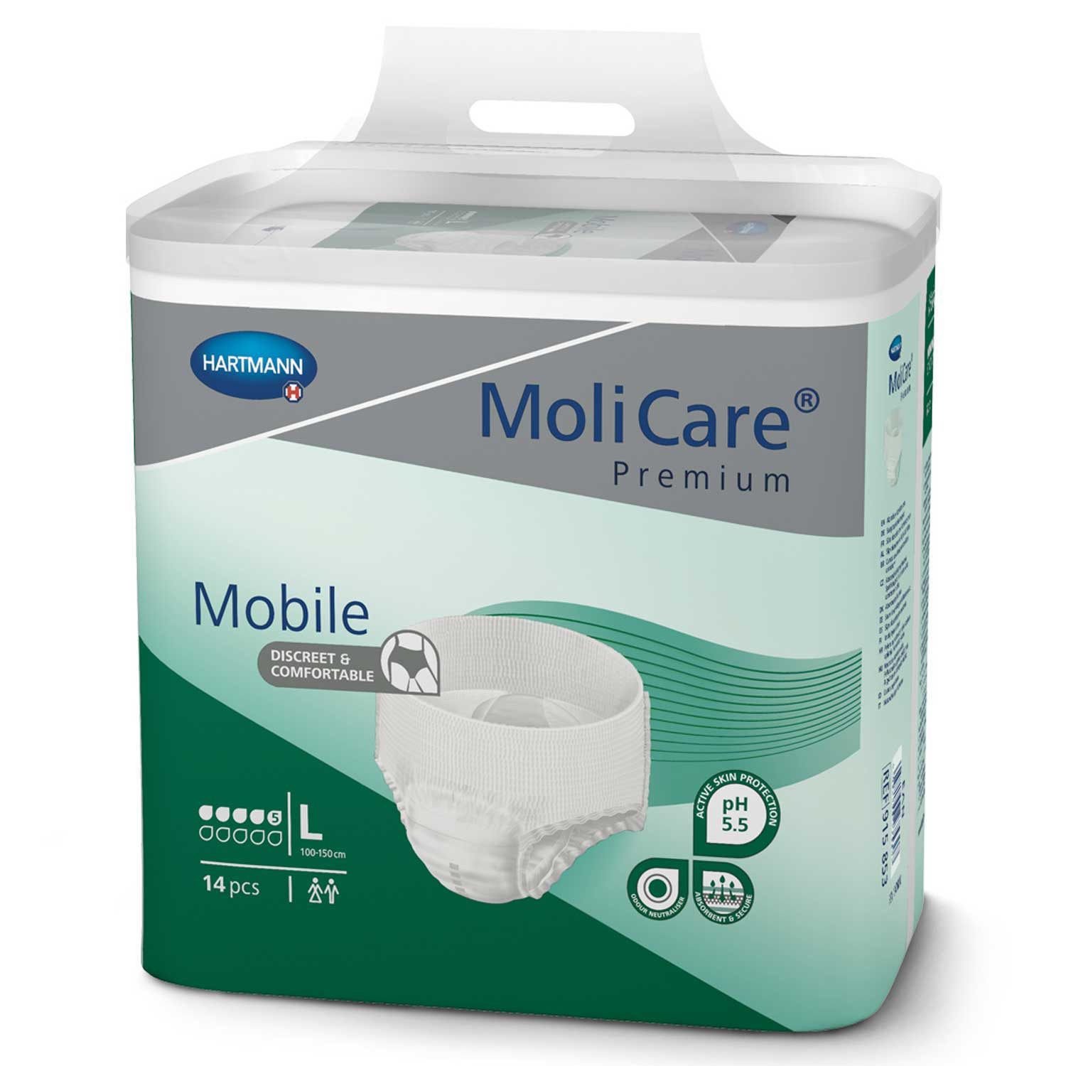 PAUL HARTMANN AG Inkontinenzboxer MoliCare Premium Mobile 5 Tropfen L Inkontinenzpants 14 Stück (Packung, 14-St., 1 Packung à 14 Stück, 14 Stück gesamt) Atmungsaktiv, Sofort-Trocken-Gefühl