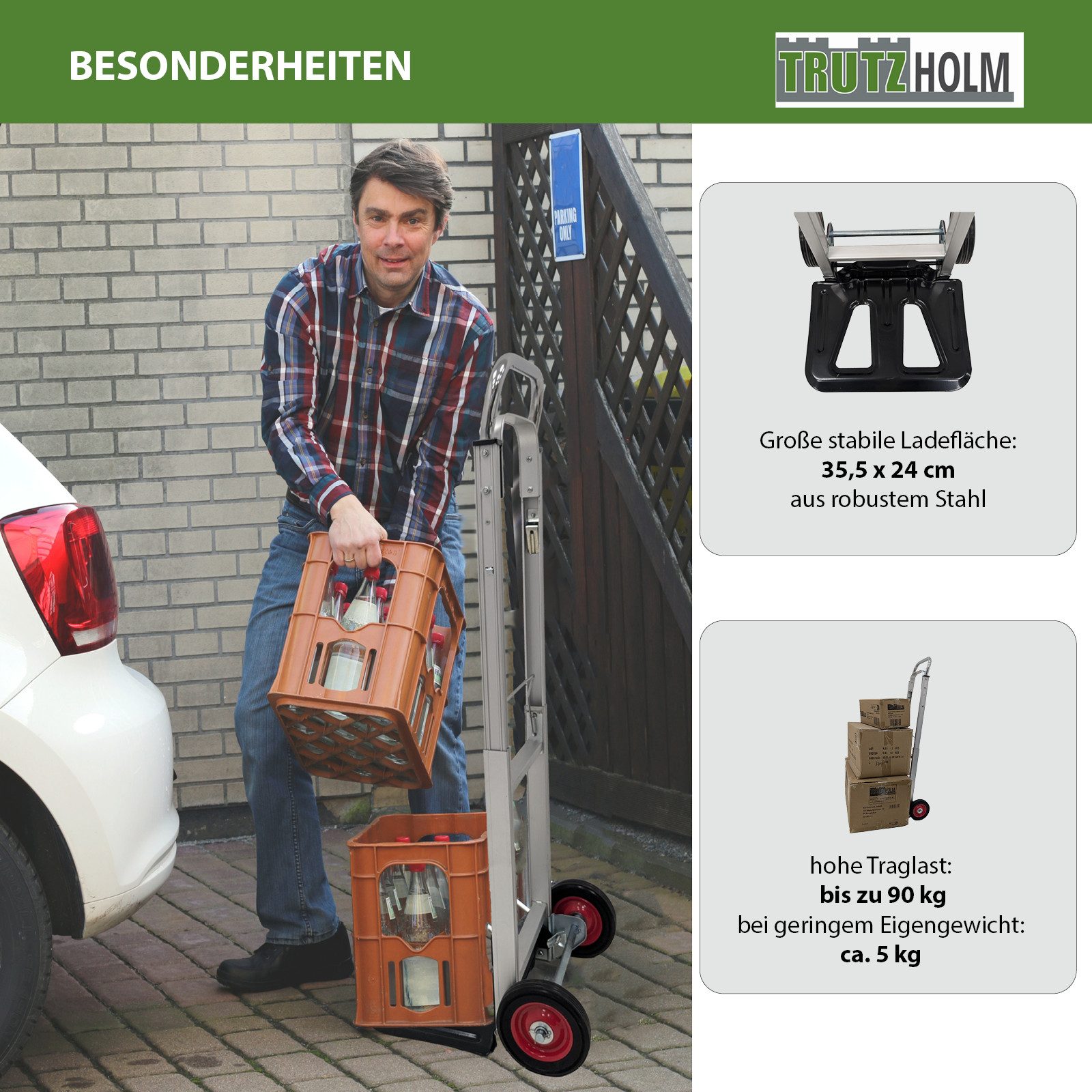 TRUTZHOLM Folding Aluminum Hand Truck, 90kg Load Capacity, Transport Cart, Stacking Cart (Piece, 1-pc)