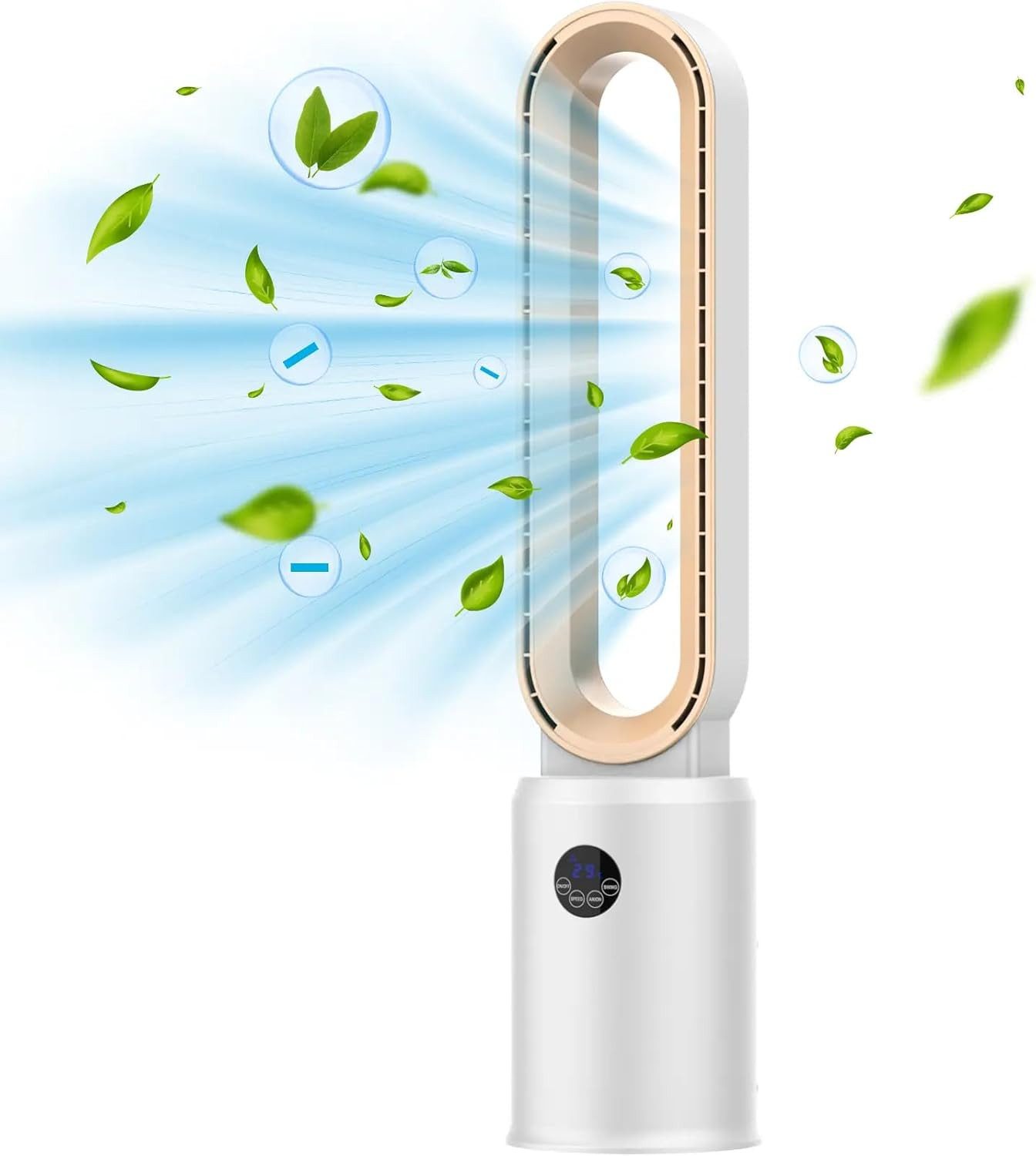 Rebonique Turmventilator Tower-Ventilator mit Luftreiniger sehr Leise 24 Stufen 12H Timer, Oszillierend LED-Anzeige Rotorlos Ventilator mit Fernbedienung