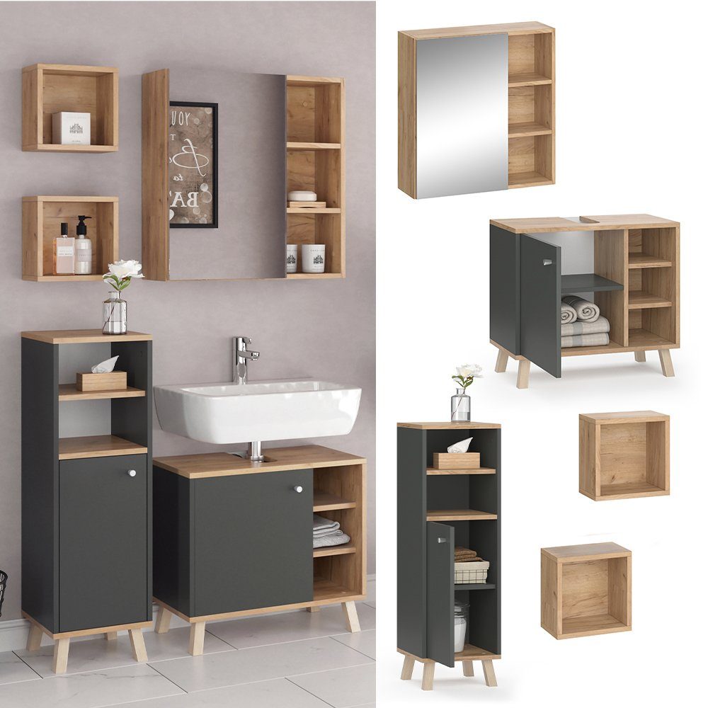 Vicco Badmöbel-Set Senyo, Anthrazit/Goldkraft Eiche, 4 günstig online kaufen