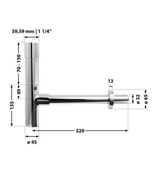 aquaSu Siphon, (1-tlg., Flaschengeruchsverschluss, Schubrosette, Siphontasse), Chrom, Typ 1 1/4 '' x 32 mm, für Waschtisch, Reinigungsöffnung, 226868
