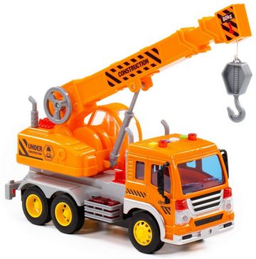 Polesie Spielzeug-Kran Kranwagen LKW CITY orange Schwungrad Licht Sound