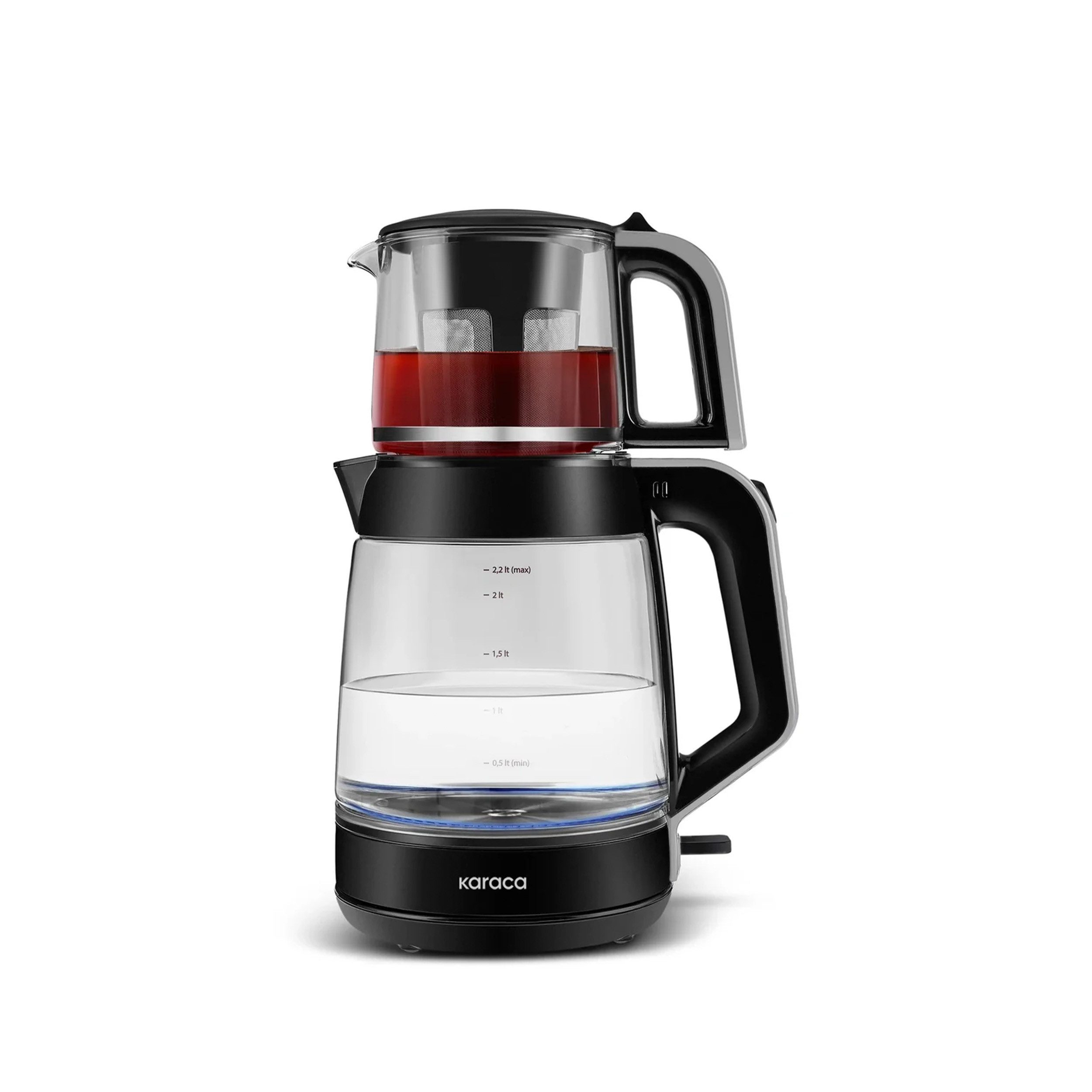 Wasser-/Teekocher Karaca Glass Tea XL 2 in 1 Glas-Teemaschine Space Gray