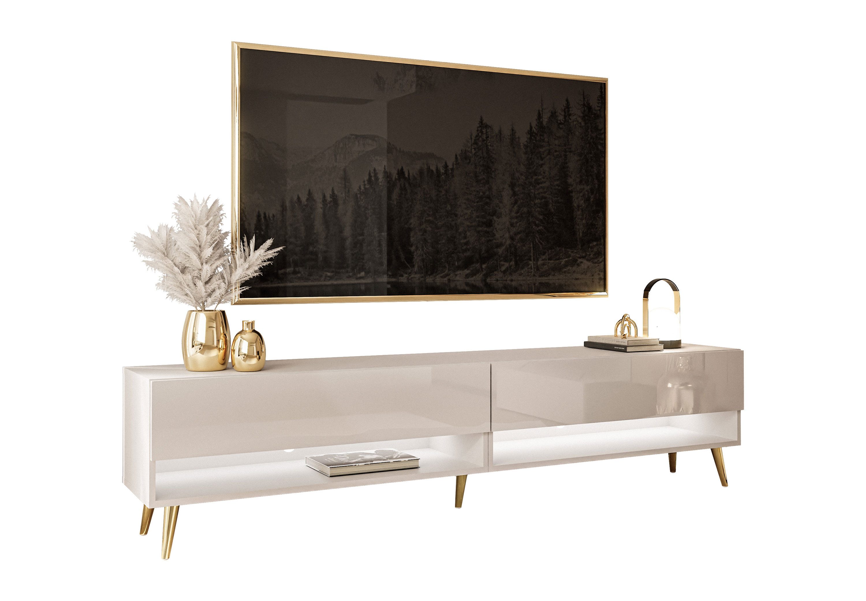 Lookway Lowboard CALANTE 180 cm RTV Schrank auf Beinen und LED-Beleuchtung