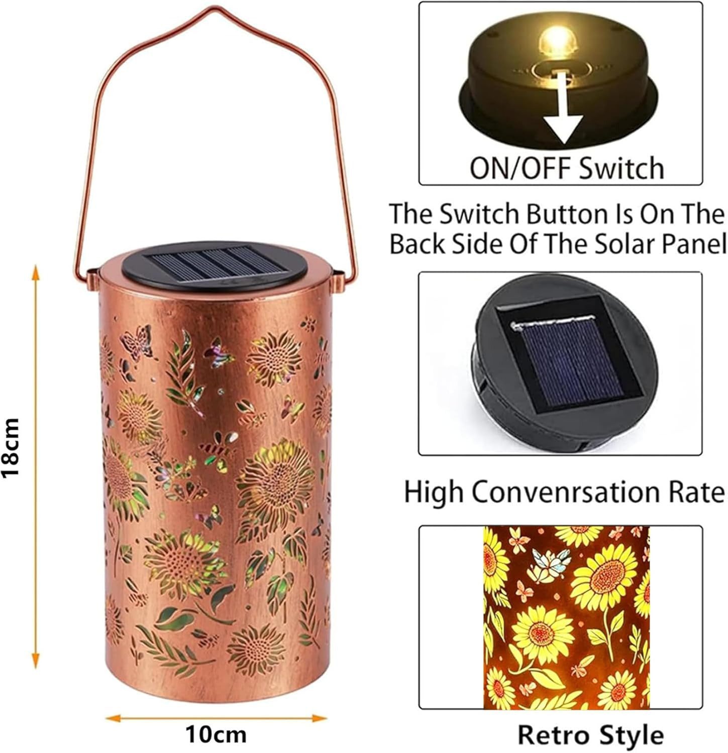 Vornix LED Solarleuchte Solarlampen für Außen Hängend - 1 Stück Solarlampen für Außen Garten, Metall Solar Gartenleuchten fur AuBen Garten DrauBen Balkon, IP65  – Bild 4 von 5