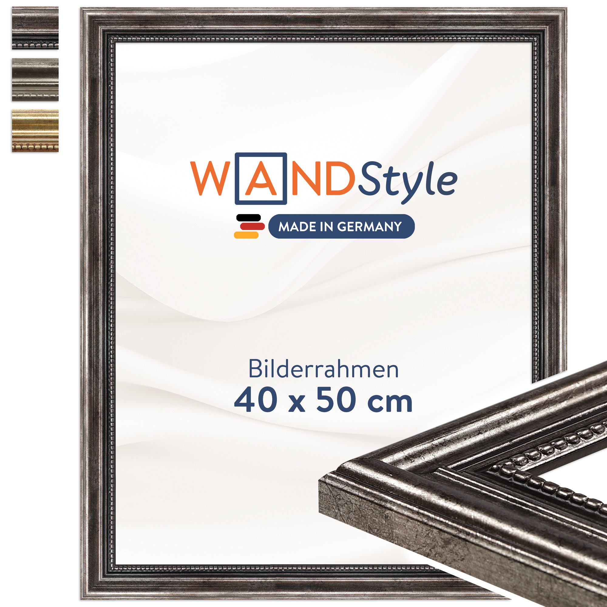 WANDStyle Einzelrahmen H450, Vintage Bilderrahmen Metall-Optik 40x50 cm, Bilderrahmen 40x50 Holz