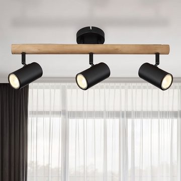 Globo Deckenstrahler, Leuchtmittel nicht inklusive, Deckenlampe Wohnzimmerleuchte Metall Holz 3 Flammig schwarz L 54 cm
