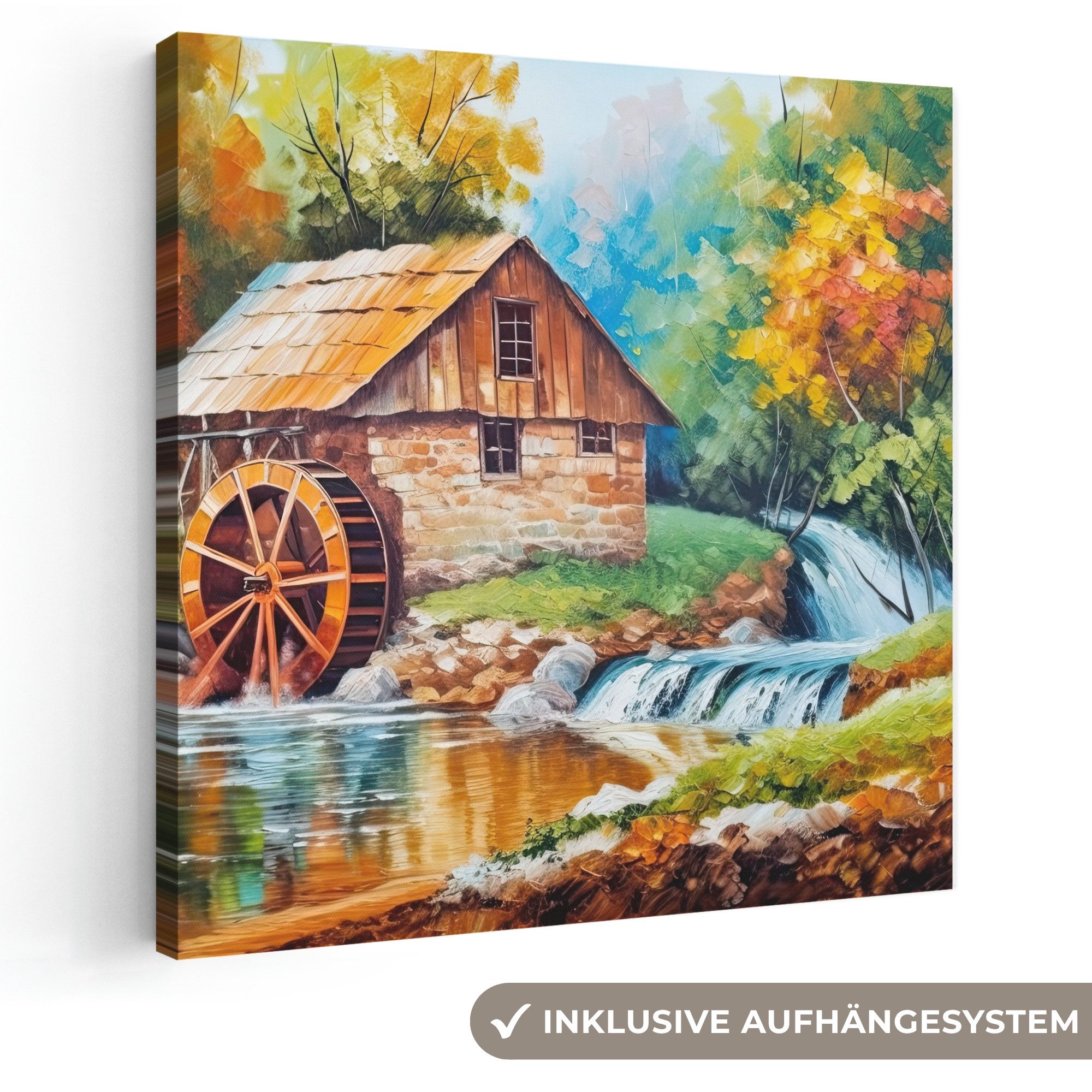 OneMillionCanvasses® Leinwandbild Landschaft - Malerei - Zuhause - Kunst - Herbst, Fotodruck (1 St), Wandbild, Deko Schlafzimmer Wohnzimmer Flur 20x20 cm