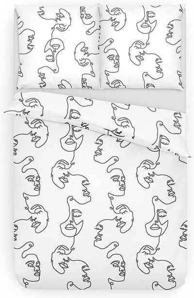 Bettwäsche Träumschön Renforce Bettwäsche Baumwolle Muster ONE LINE, Line Art Bettwäsche weich, Bettwäsche mit Line Art Muster, Träumschön