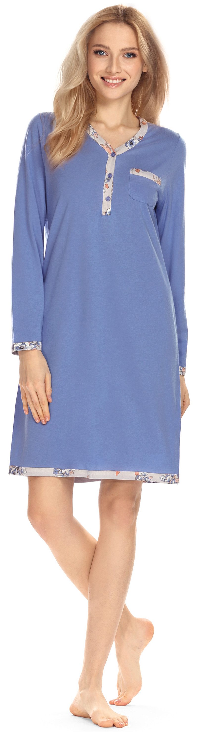 Ascafa Nachthemd (Set, 1-tlg., 1-teilig) Damen Sleepshirt ca.95cm lang geknöpft Langarm
