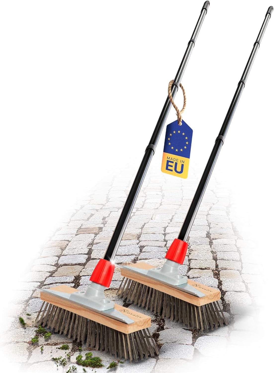 Novaliv Drahtbürste 30763-30656-2x, (2-tlg), Novaliv 2X Robuster Drahtbürste mit Stiel - Stahlbesen mit 4-TLG Stiel