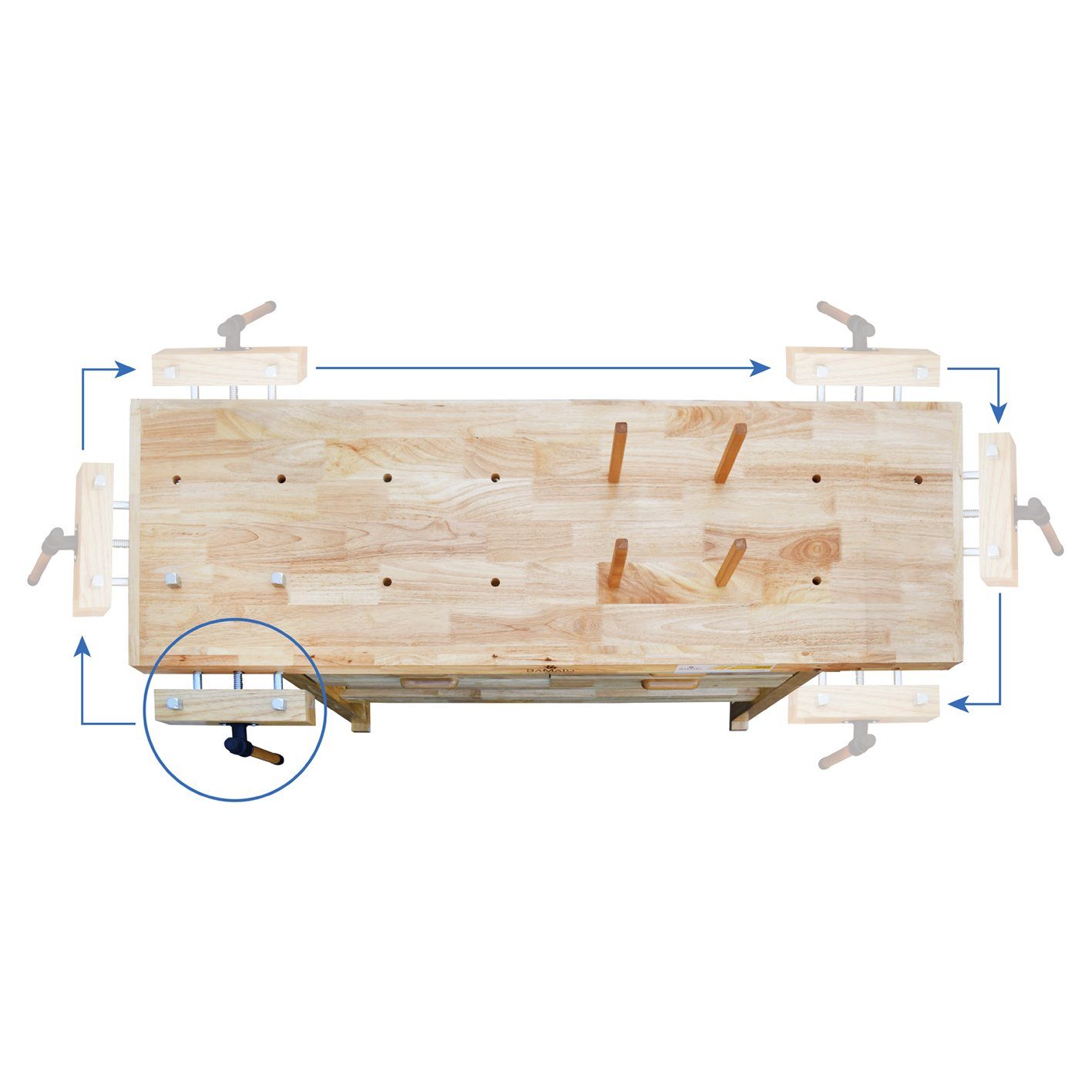 BAMATO Hobelbank WORK-1640, (1-tlg), 1x Spannzange, 8x Bankhaken, Massivhol günstig online kaufen