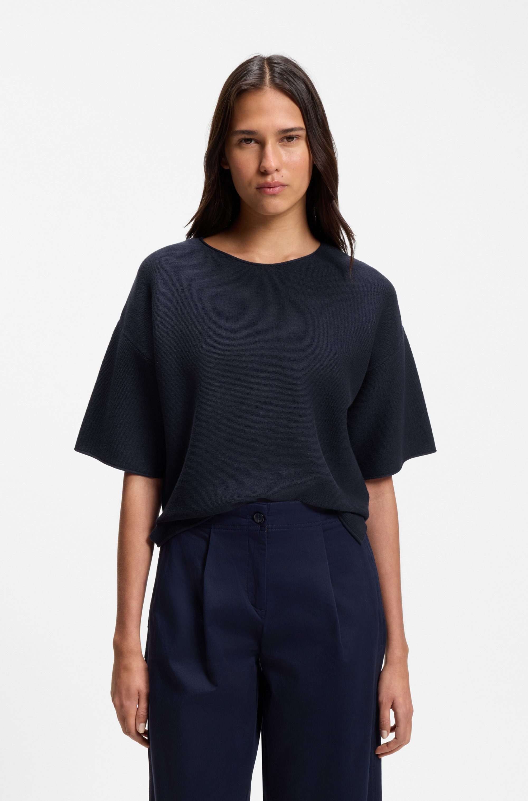 BOSS ORANGE Kurzarmpullover Fouetta Premium Damenmode Baumwoll-Woll-Mix, Relaxed Fit